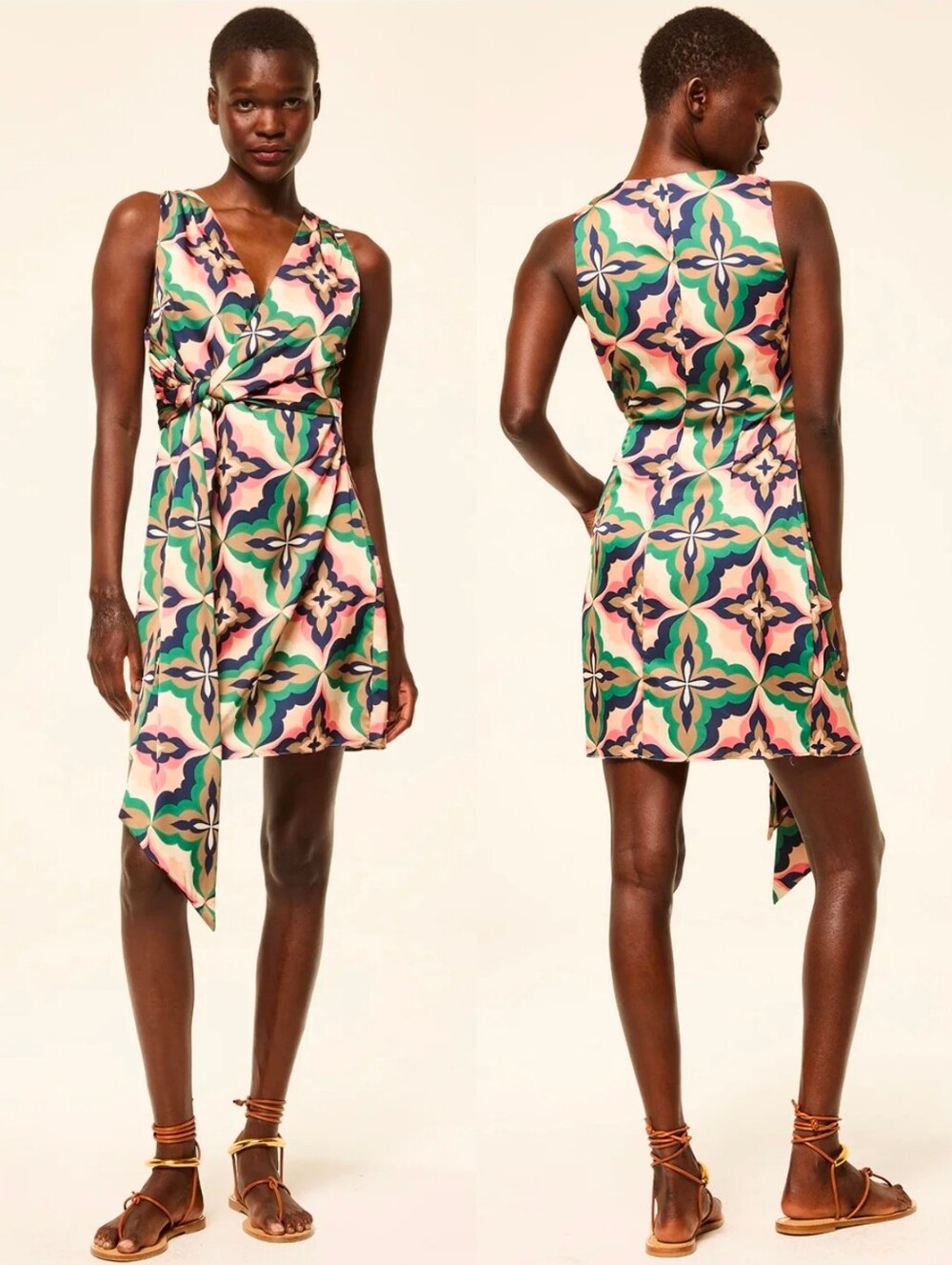 NWT MISA LOS ANGELES Colorful Sakina Geometric Print Tie-Waist Mini Dress